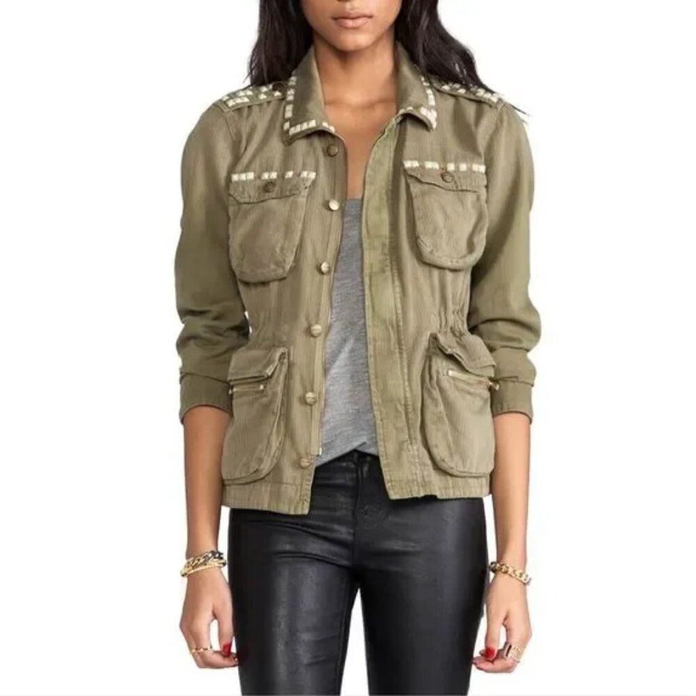 Current/Elliott Lone Solider Studded Army Green Utility Jacket Womens S Military